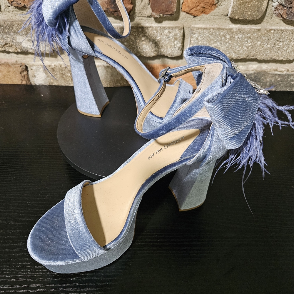 ANTONIO MELANI Light Blue Velvet Heels